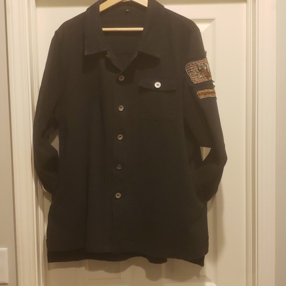 Black Jean Shirt Jacket with Arm Stitching - Picture 1 of 6